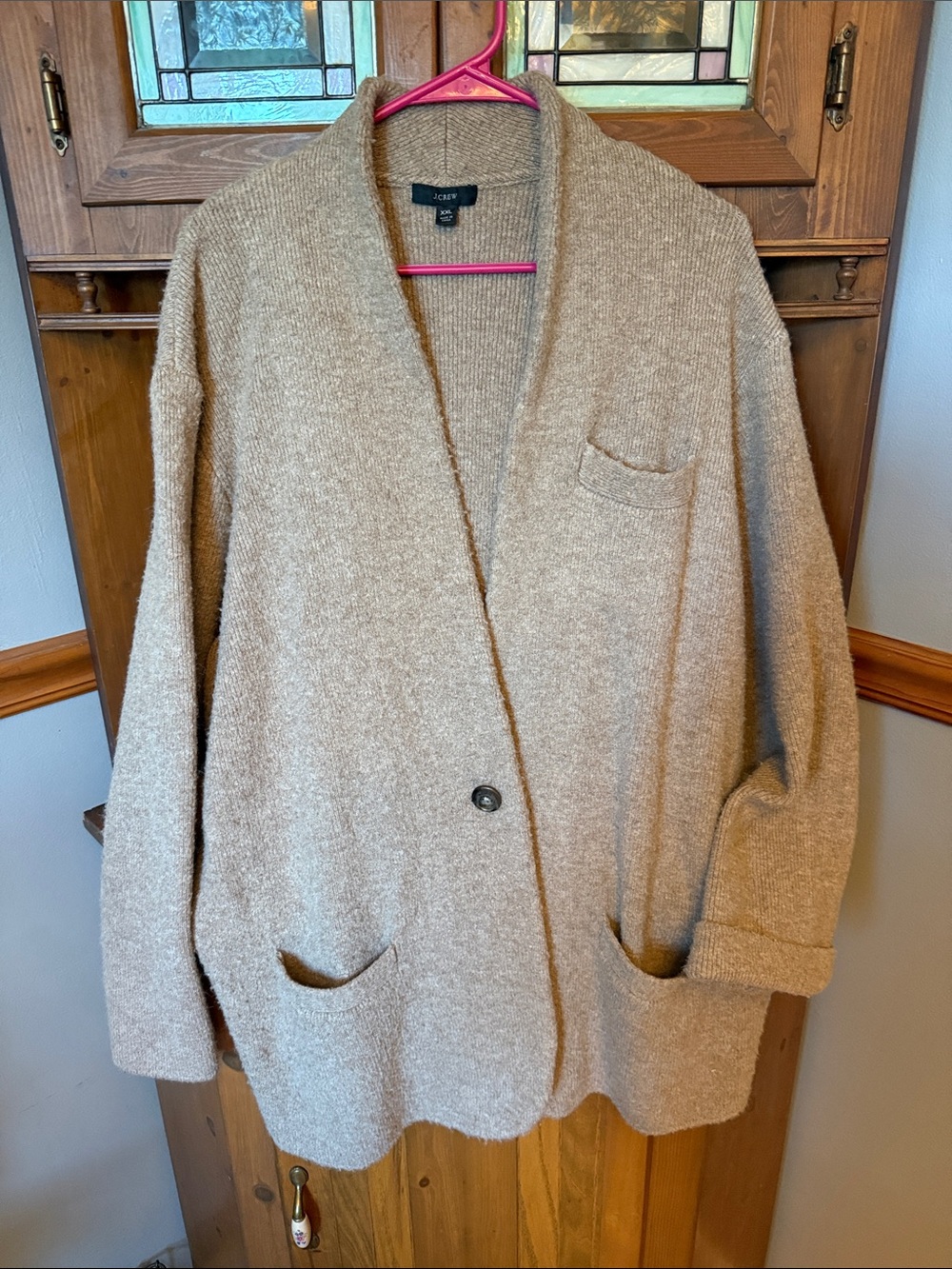 J.Crew Cocoon Sweater Blazer Cardigan XXL Alpaca Merino Wool Blend Tan Beige